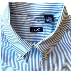 IZOD Mens Classic Fit Striped Button Down Shirt XL Blue White Long Sleeve